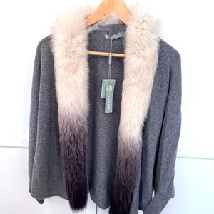 NWT gray sweater cape with ombré fox fur trim size L/XL